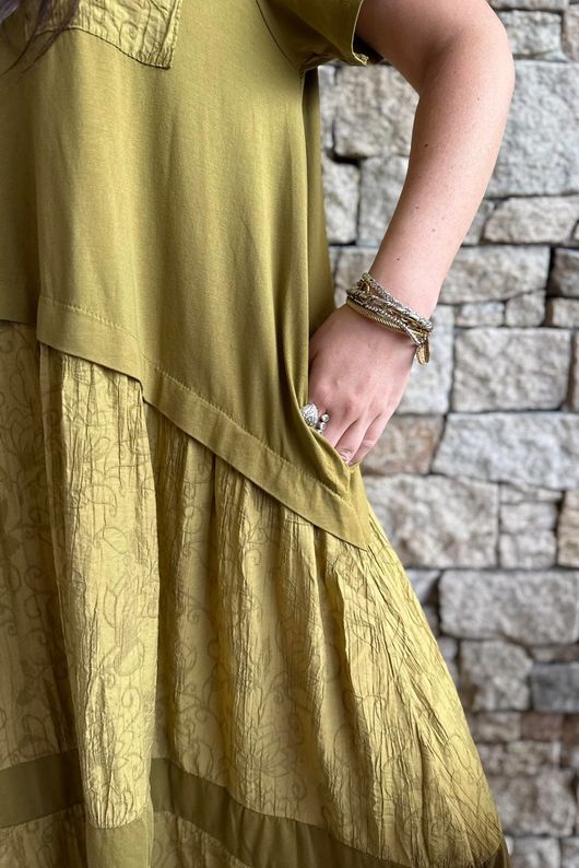 Tasha Damask T Shirt Maxi Dress Deep Olive